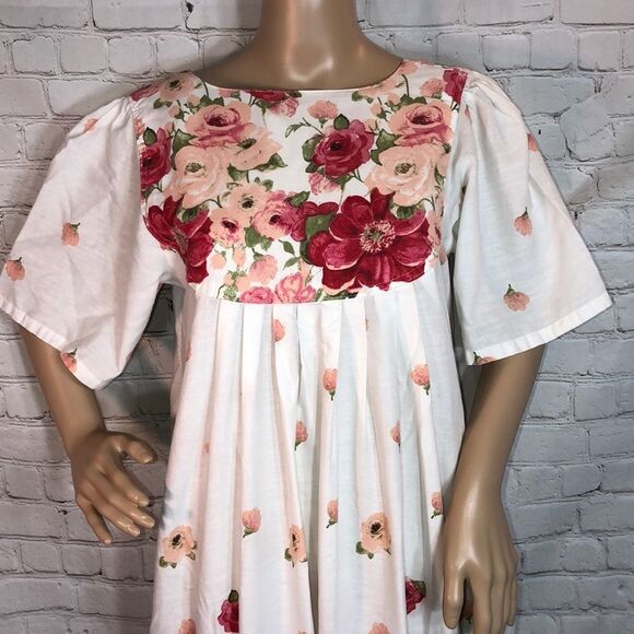 Vintage Rose Print 50s Style Housedress Possibly Handmade Bib Collar M/L? - Picture 2 of 10